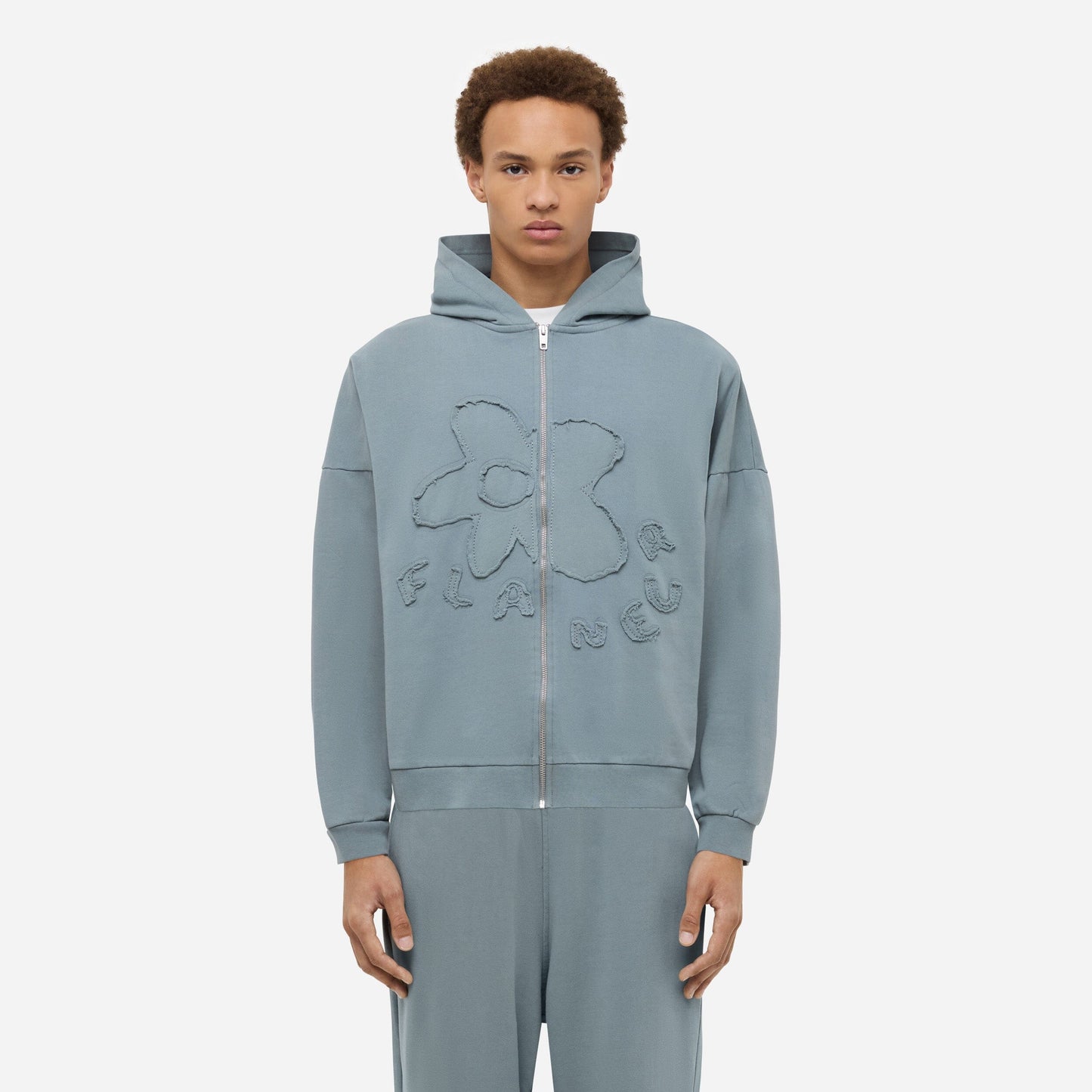 Blossom Patches Zip-Up Hoodie | Steel Green