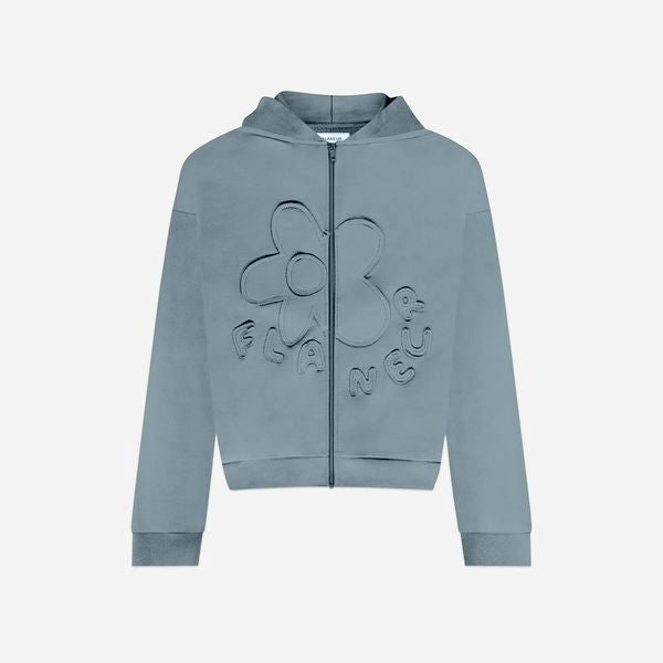 Blossom Patches Zip-Up Hoodie | Steel Green
