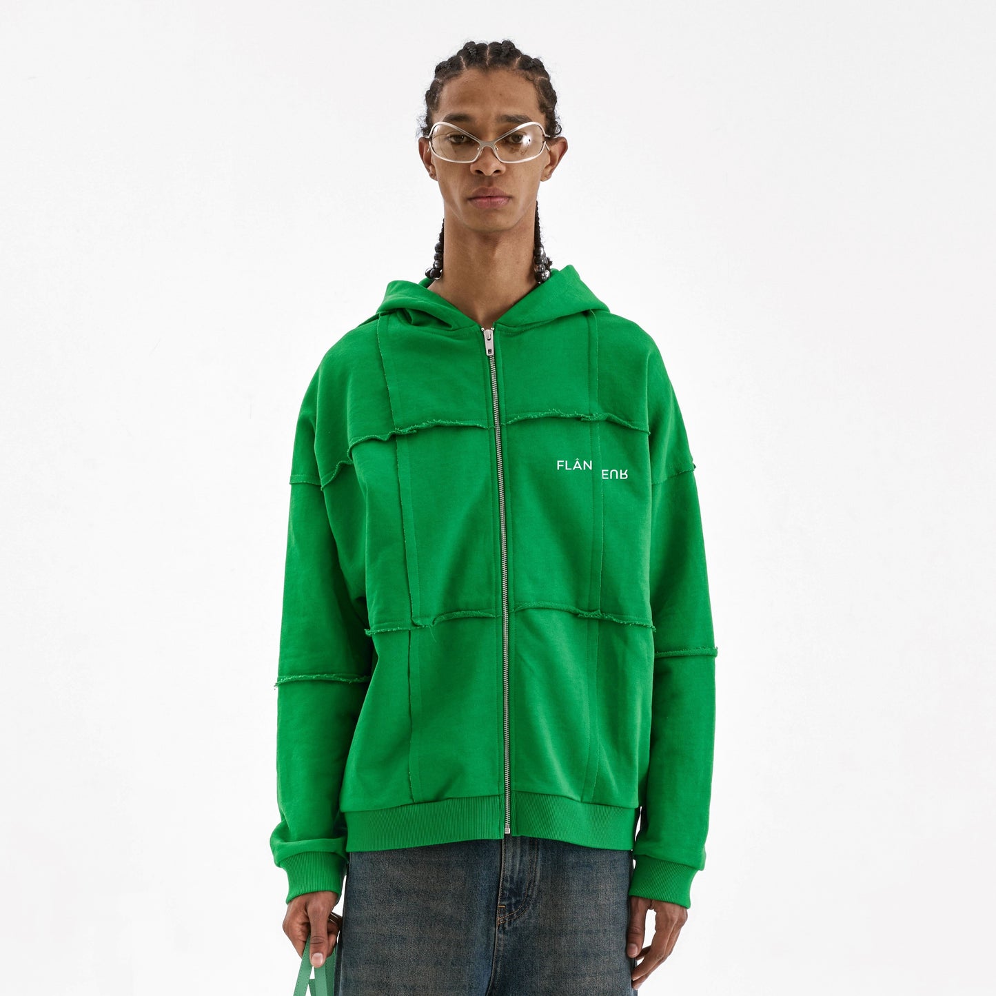 Cut and Sew Zip-Up Hoodie | Green