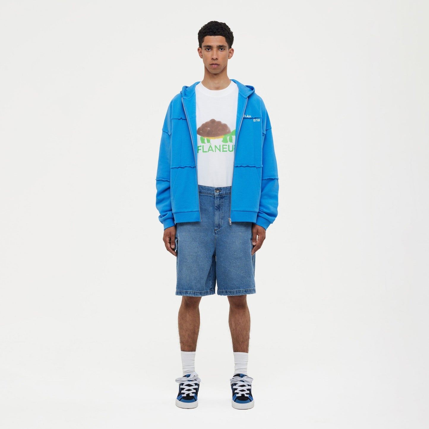 Cut & Sew Zip-Up Hoodie | Cobalt Blue