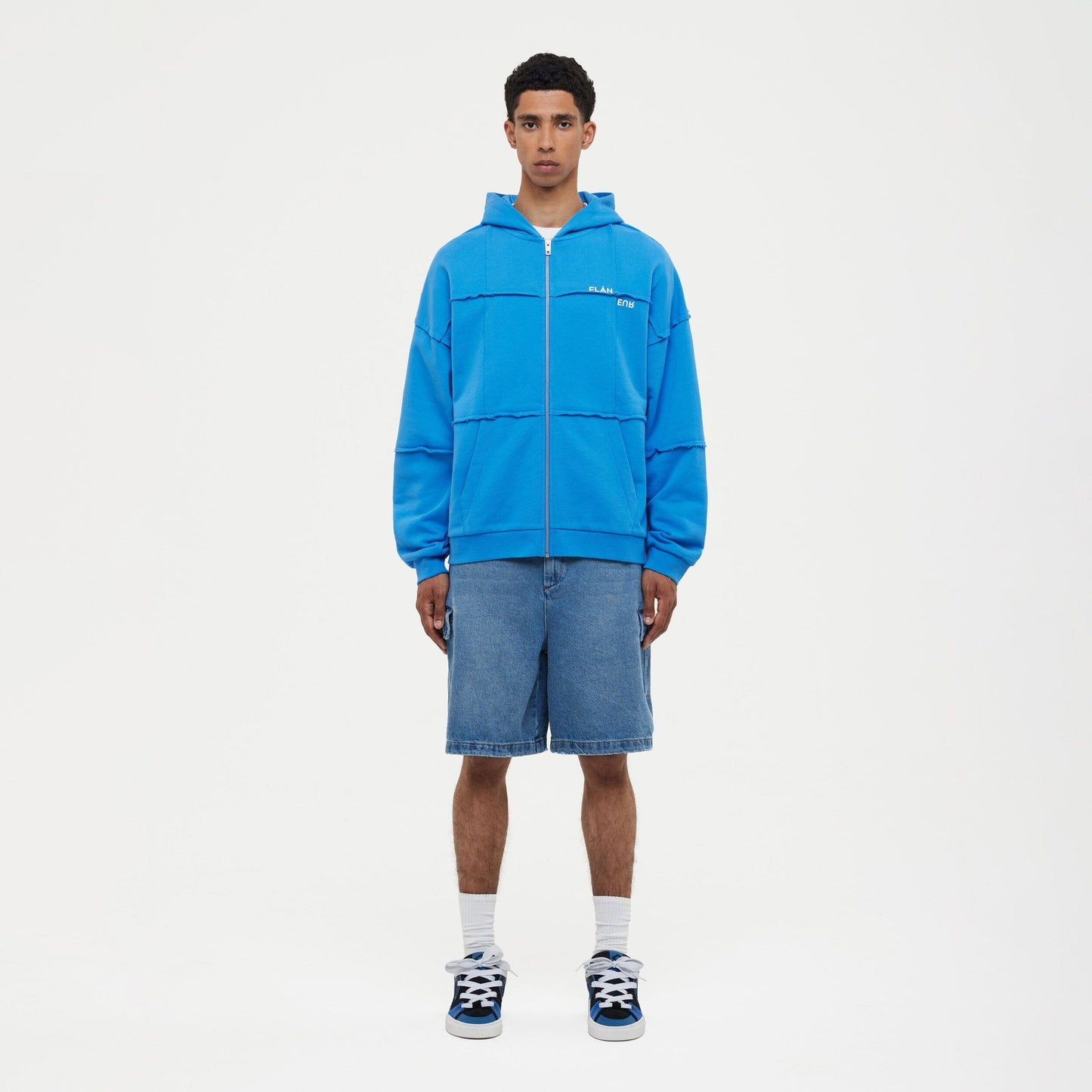Cut & Sew Zip-Up Hoodie | Cobalt Blue