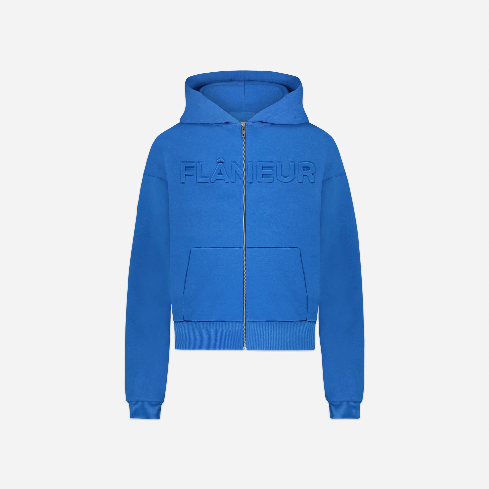 Embossed Zip-Up Hoodie | Blue