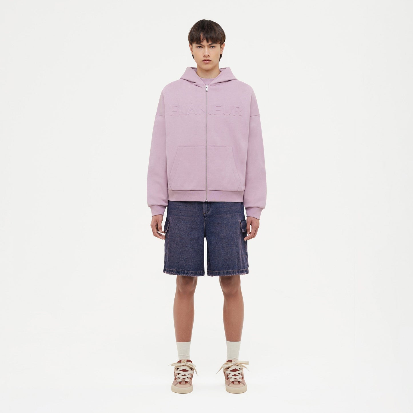 Embossed Zip-Up Hoodie | Mauve
