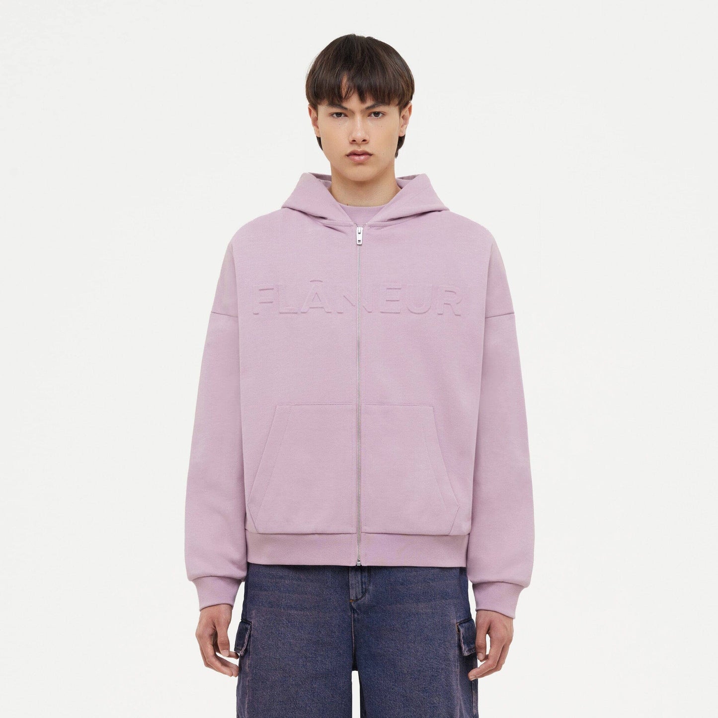 Embossed Zip-Up Hoodie | Mauve