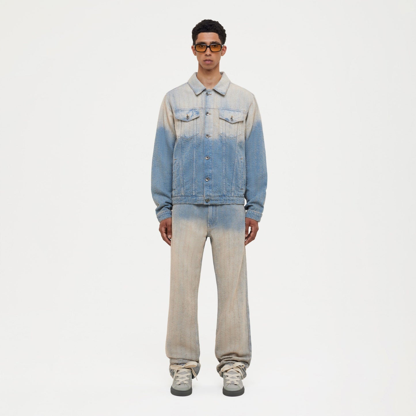 Faded Tweed Denim Jeans | Light Blue