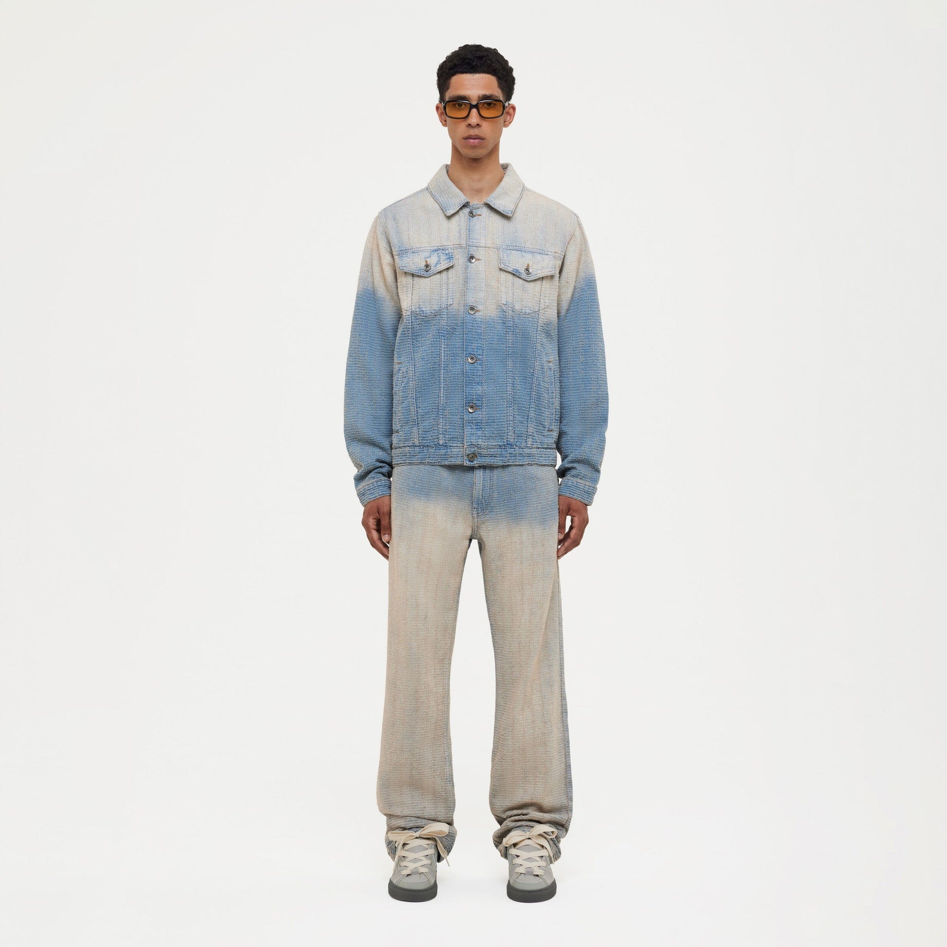 Faded Tweed Denim Jeans | Light Blue