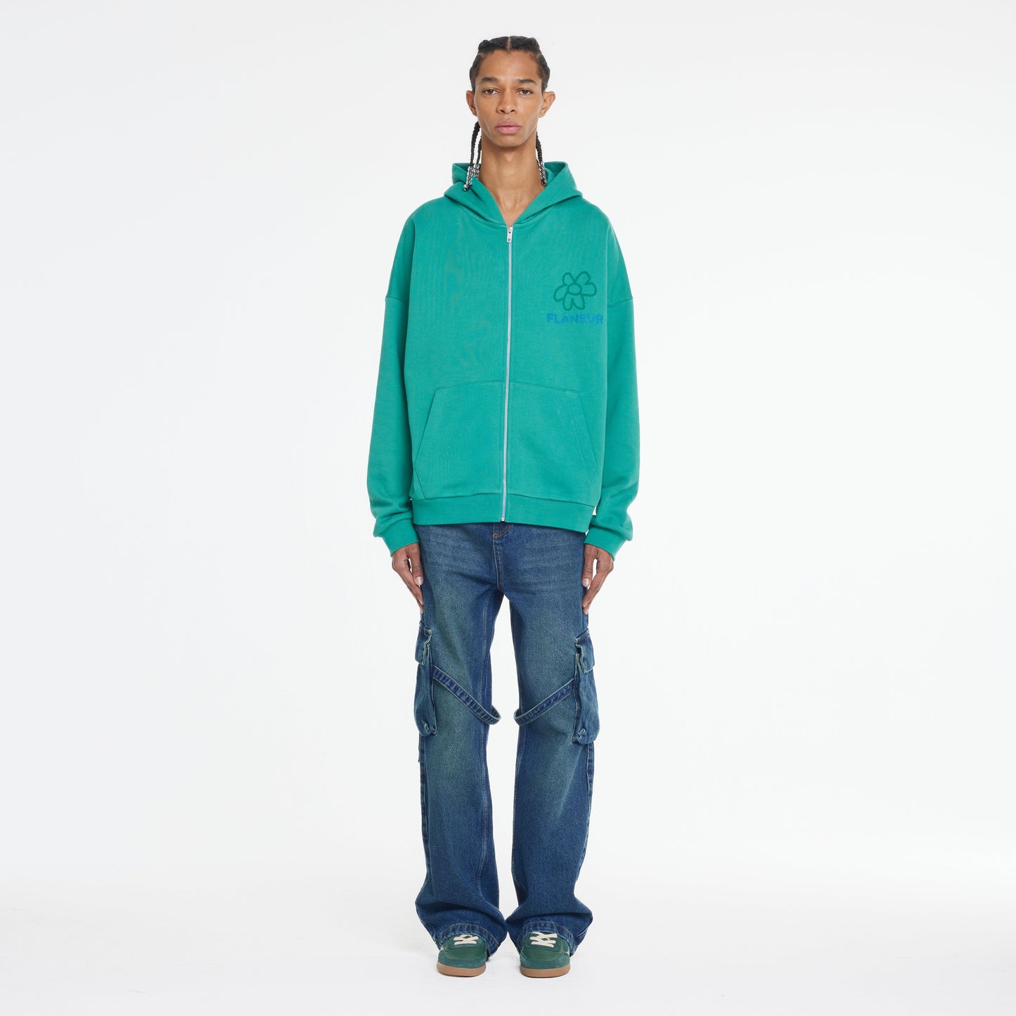 Flower Doodle Zip-Up Hoodie | Green