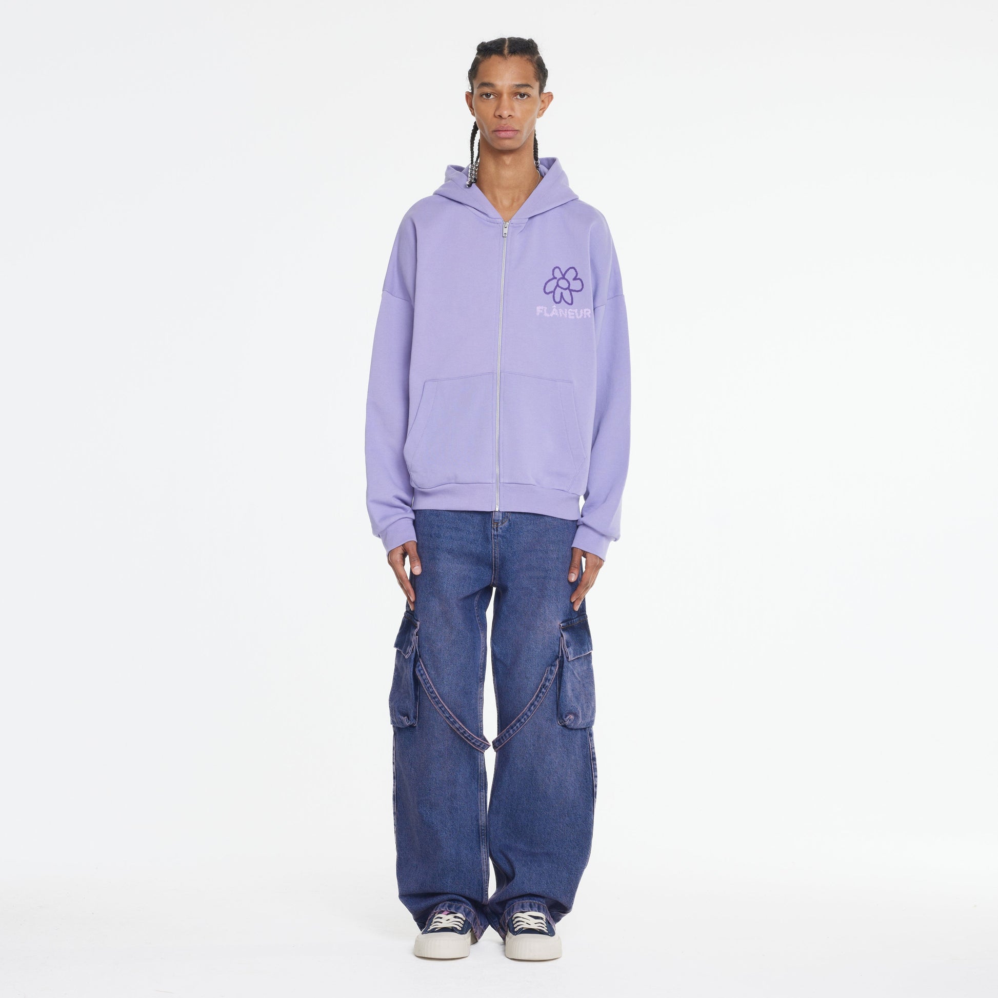 Flower Doodle Zip-Up Hoodie | Purple