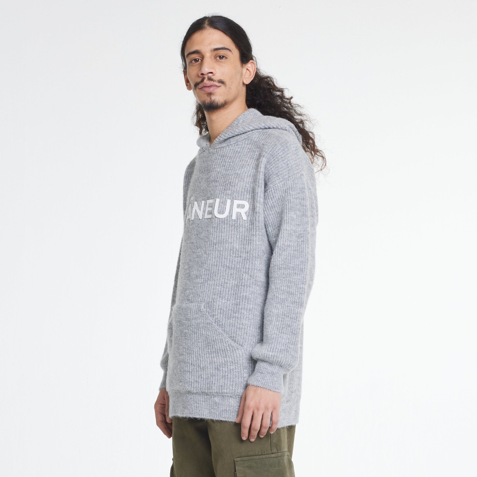 Knitted Logo Hoodie | Grey
