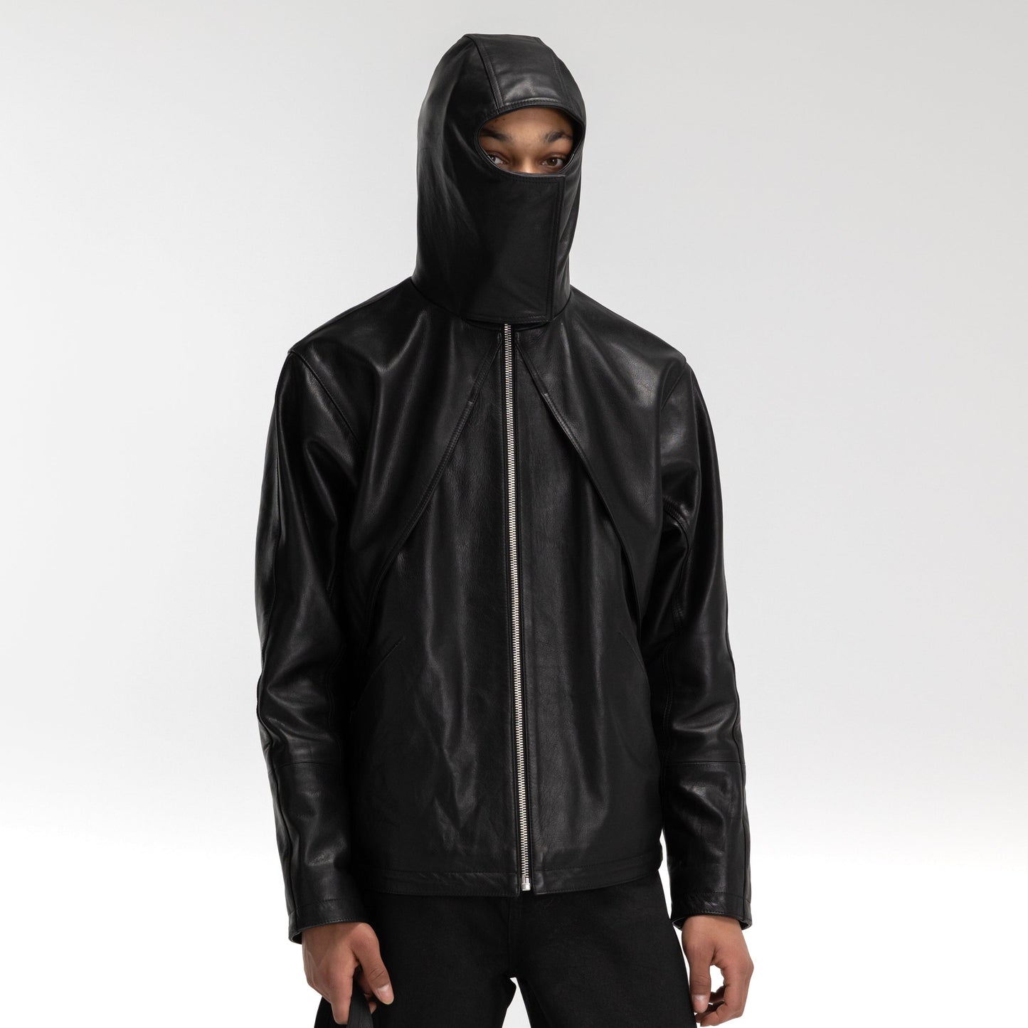 Leather Balaclava Windbreaker | Black
