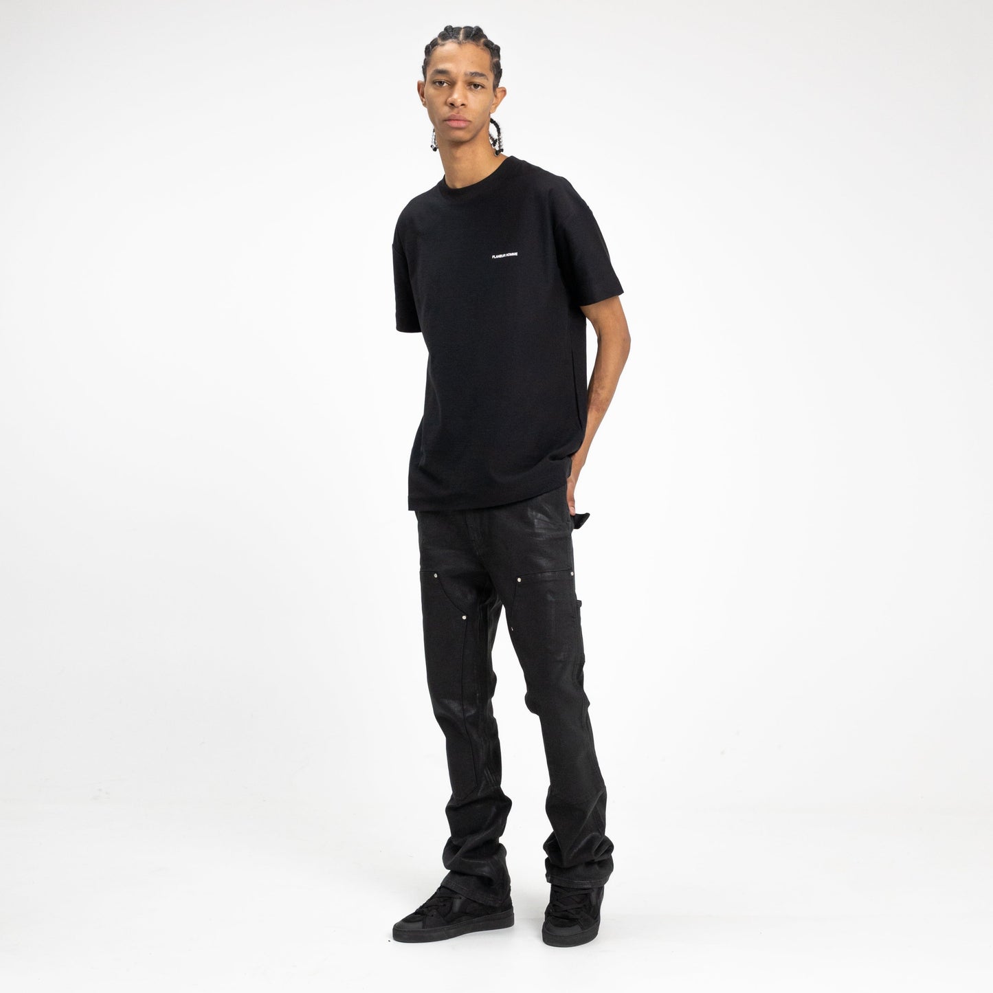 Carpenter Flared Jeans in Waxed Black Denim