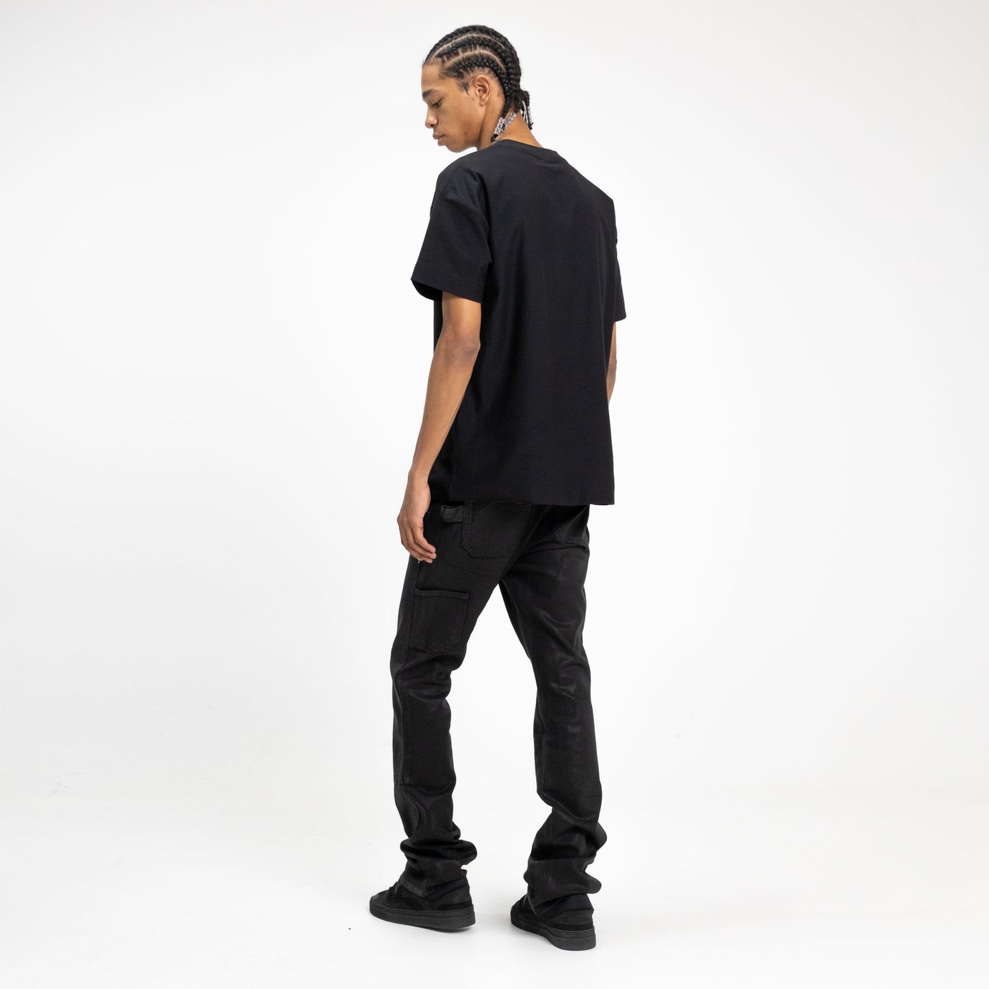 Carpenter Flared Jeans in Waxed Black Denim