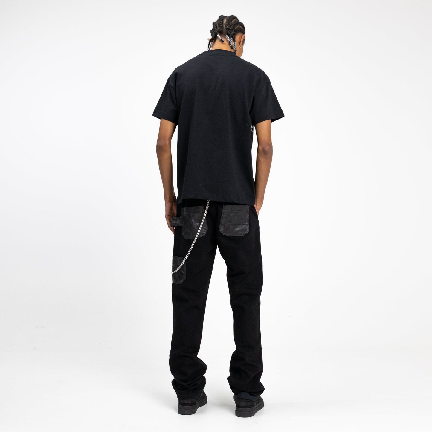 Carpenter Straight Jeans with Leather Patches in Black