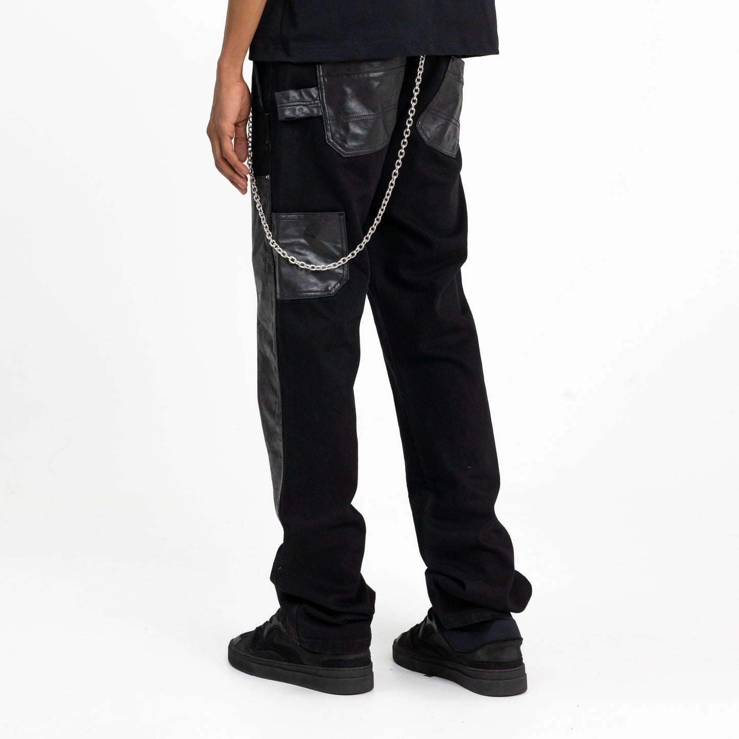Carpenter Straight Jeans with Leather Patches in Black