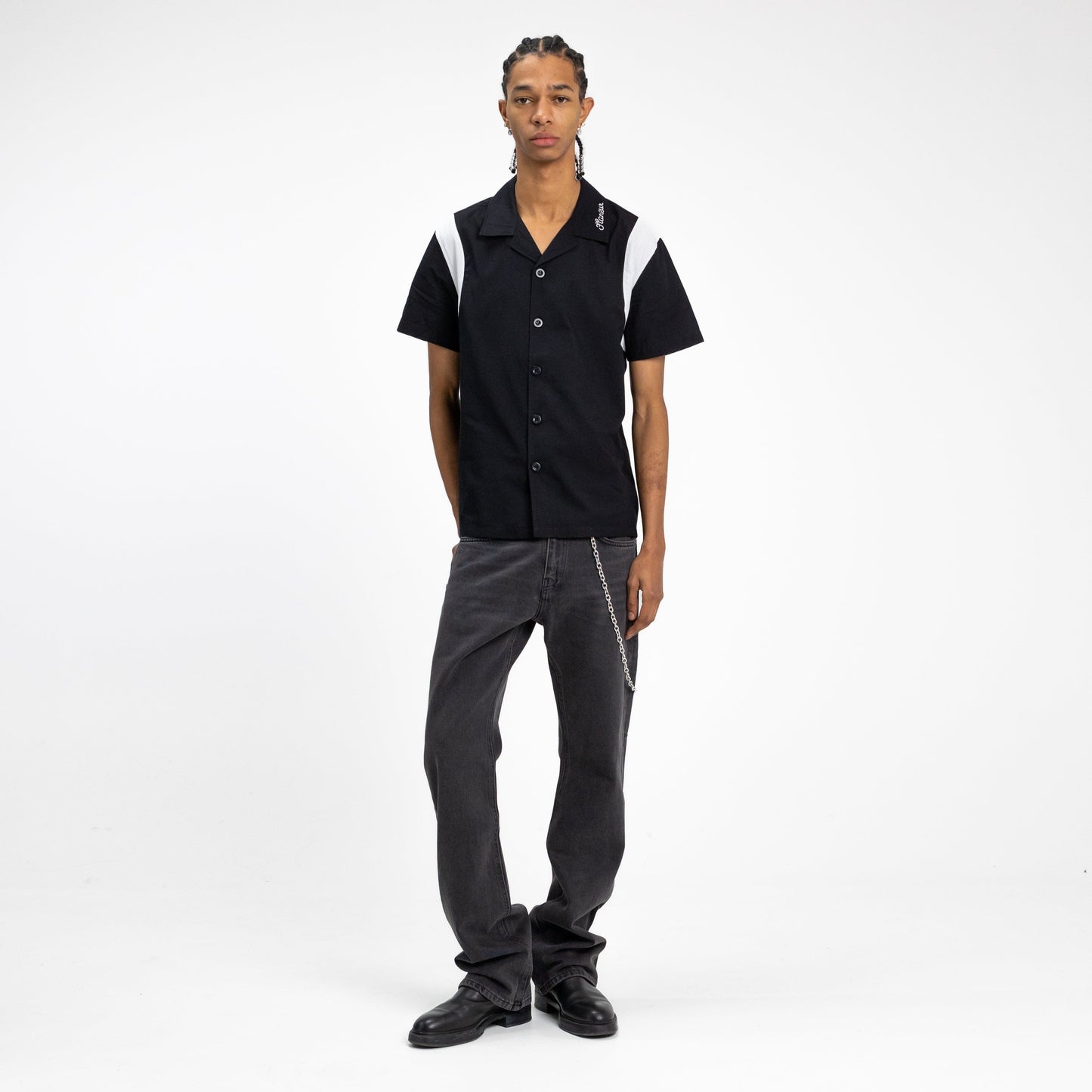 Chainstitch 'Flaneur' Bowling Shirt in Black