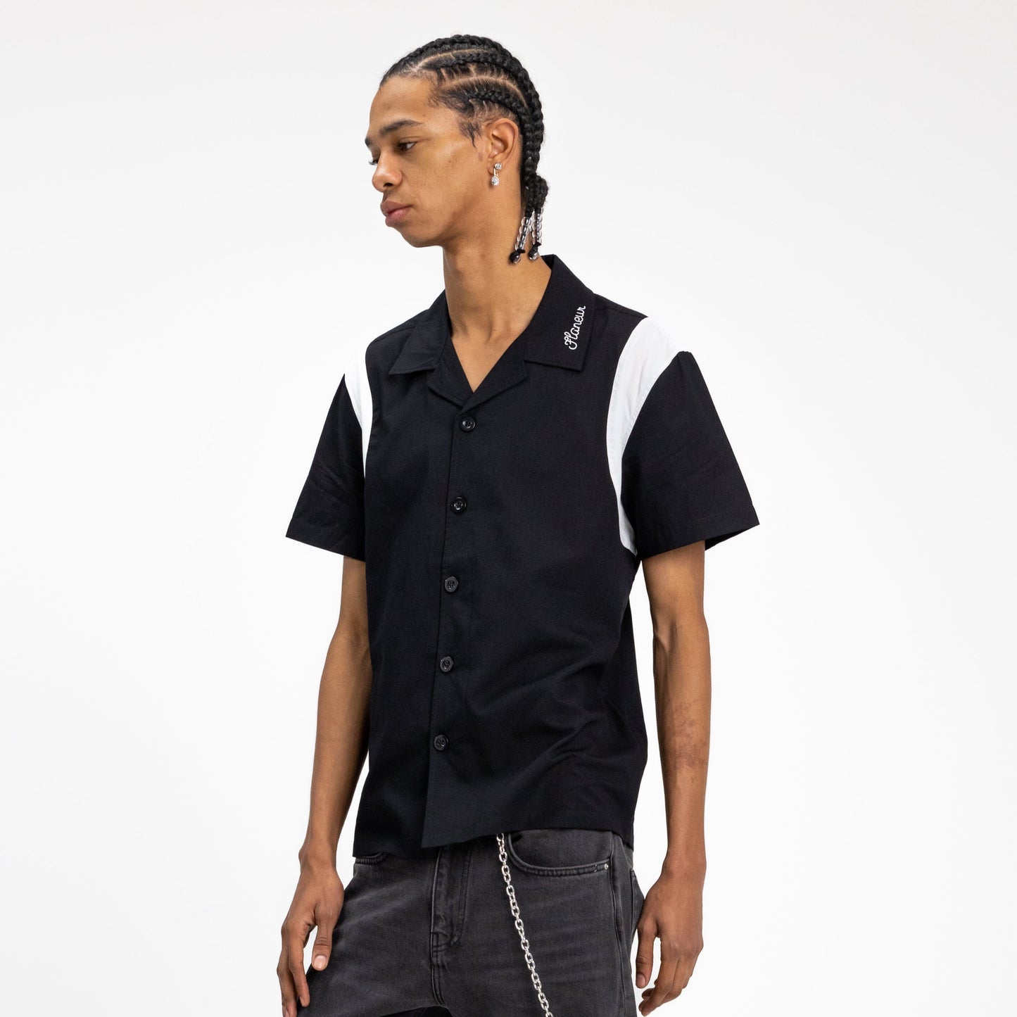Chainstitch 'Flaneur' Bowling Shirt in Black