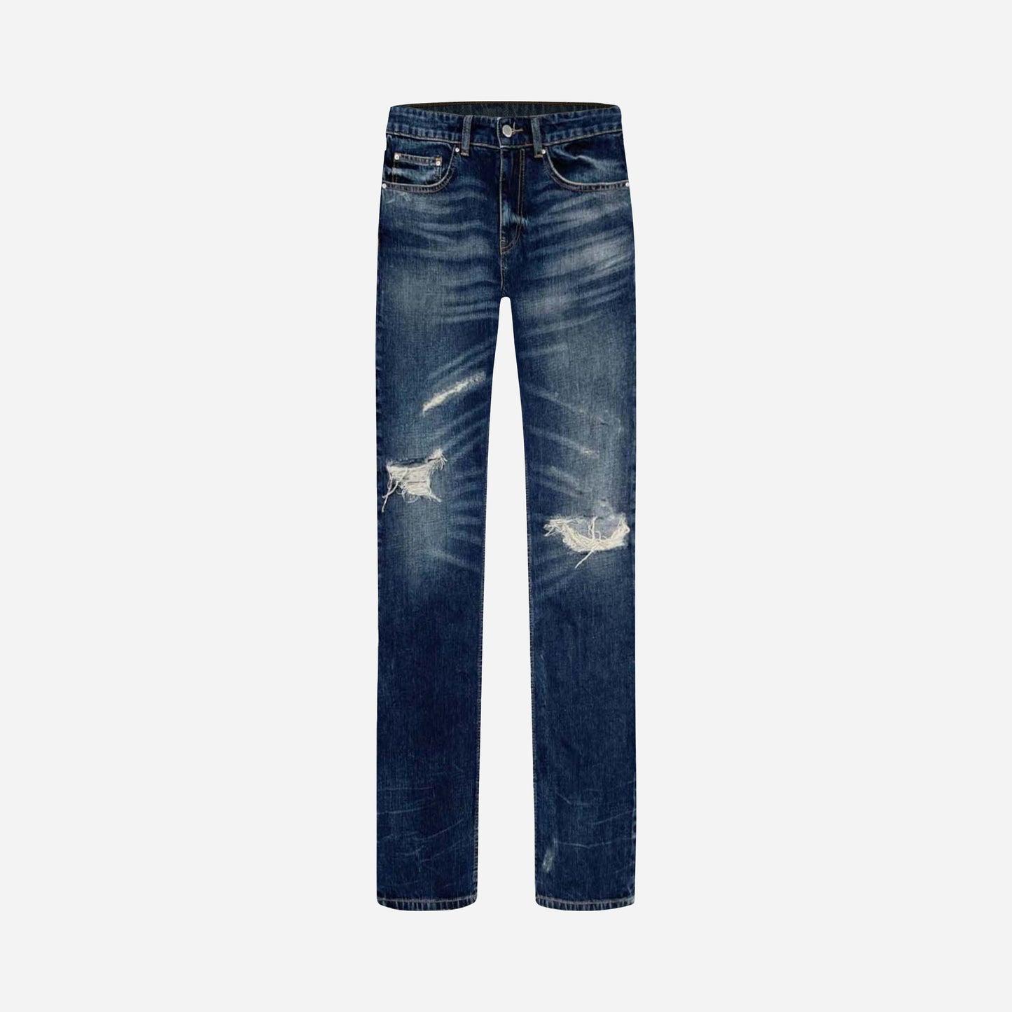 Distressed Straight Jeans in Deep Sea Denim