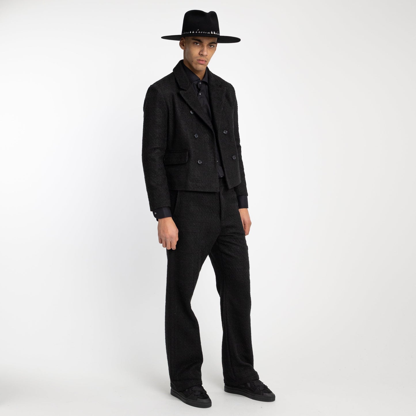 Double Breasted Blazer in Black Tweed