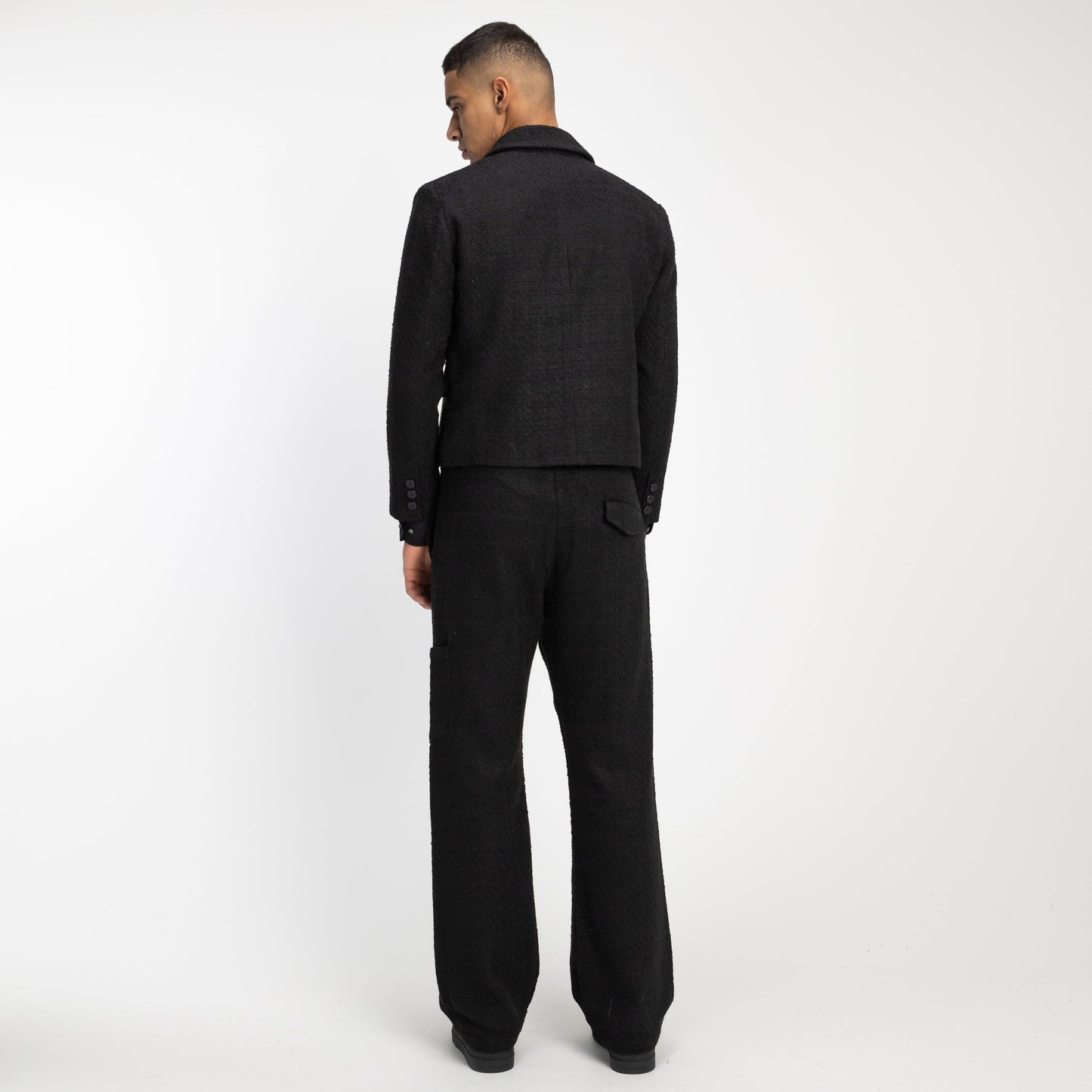 Double Breasted Blazer in Black Tweed