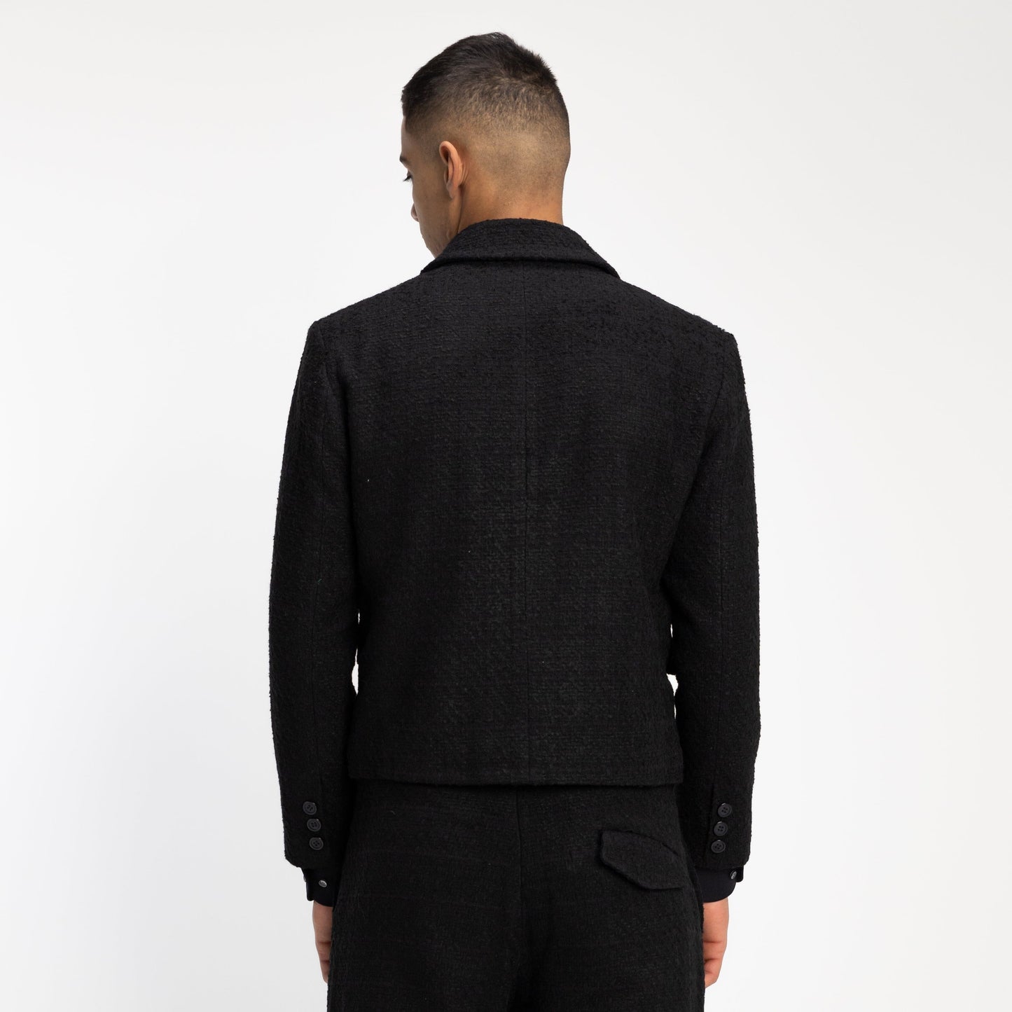 Double Breasted Blazer in Black Tweed