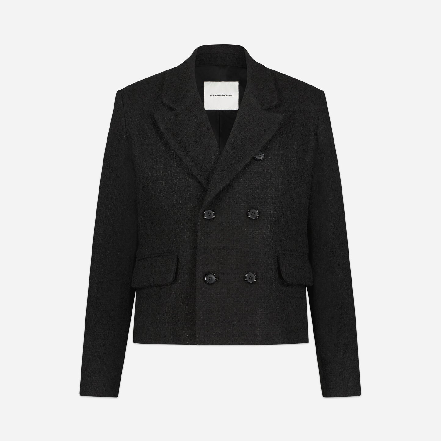 Double Breasted Blazer in Black Tweed
