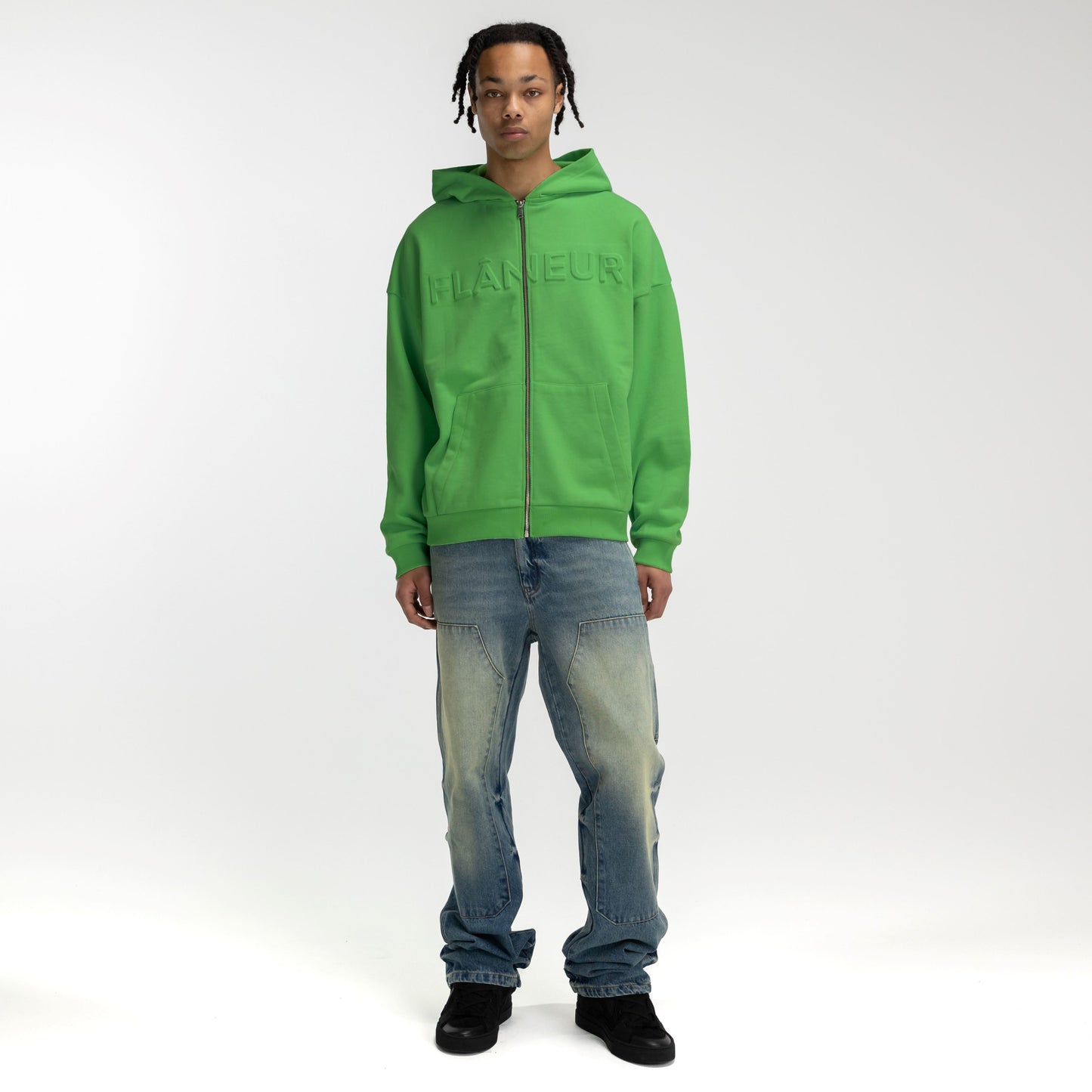 Embossed Zip-Up Hoodie Green