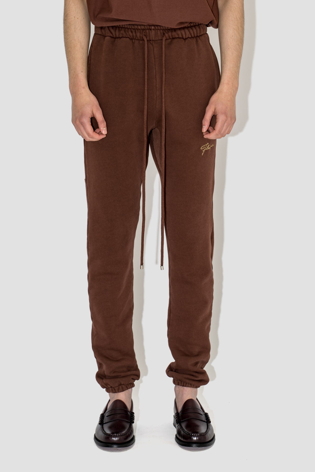 Embroidered Signature Sweatpants in Dark Brown