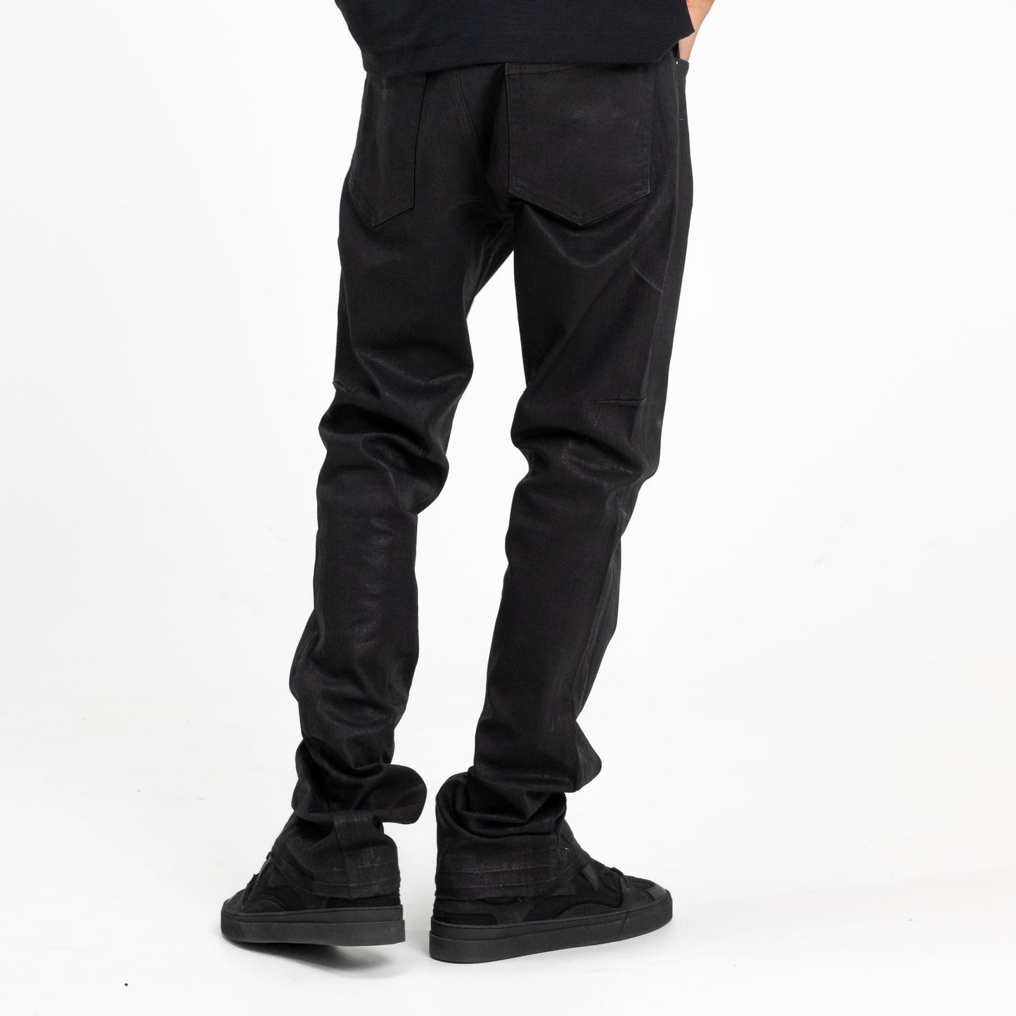 Flared Jeans in Waxed Black Denim