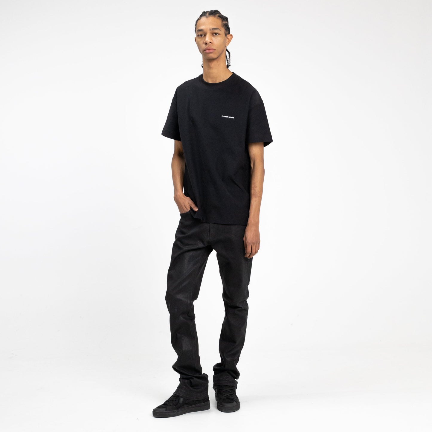 Flared Jeans in Waxed Black Denim