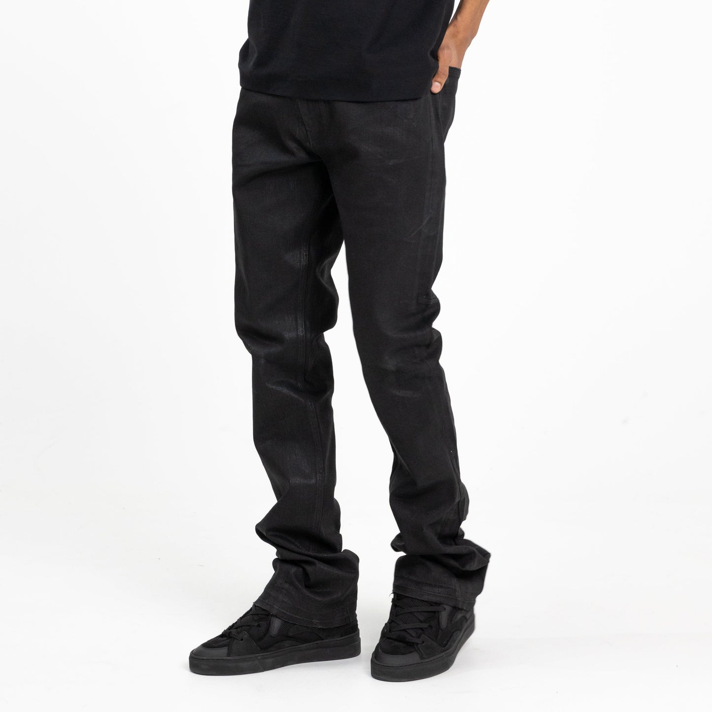 Flared Jeans in Waxed Black Denim