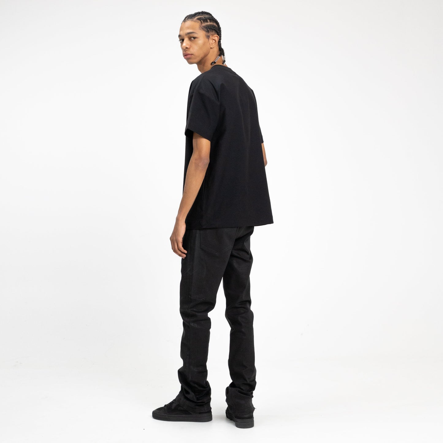 Flared Jeans in Waxed Black Denim