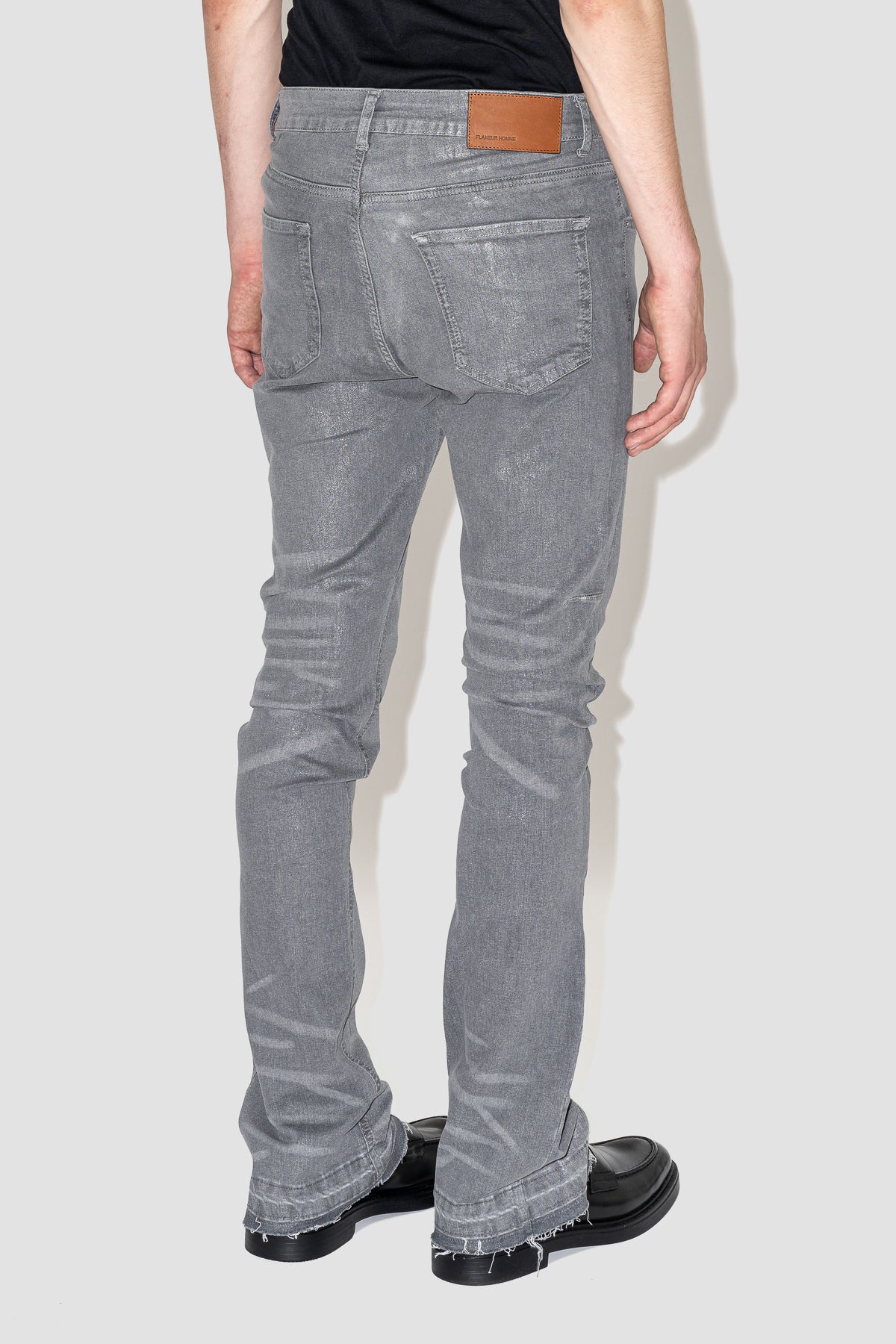 Flared Jeans in Waxed Grey Denim