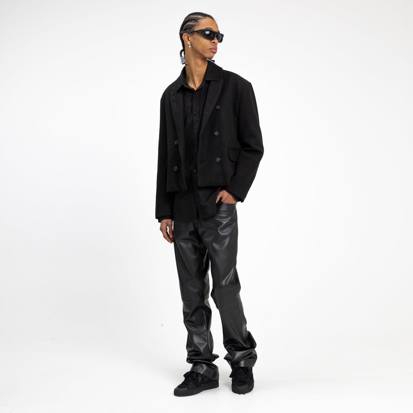 Flared Trousers in Black Vegan Leather