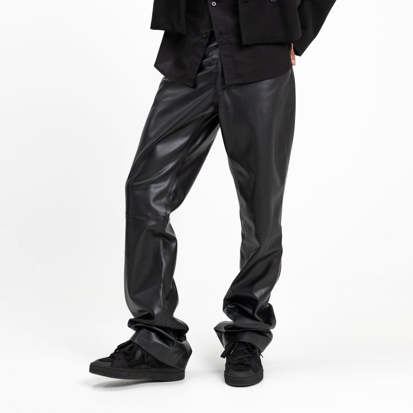 Flared Trousers in Black Vegan Leather