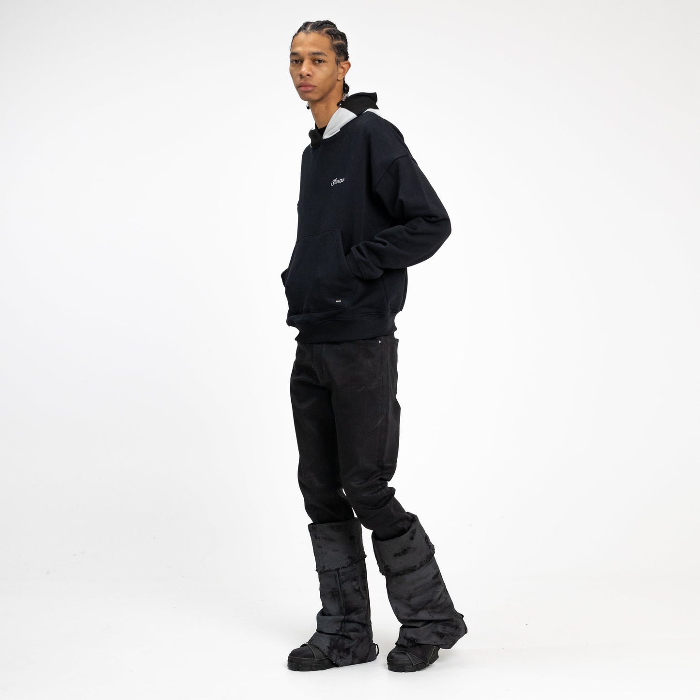 Knitted Hood hoodie in Black