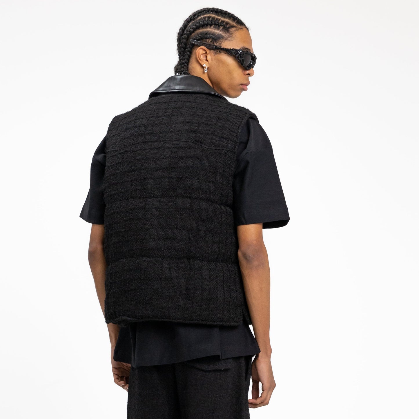 Padded Gilet in Black Tweed