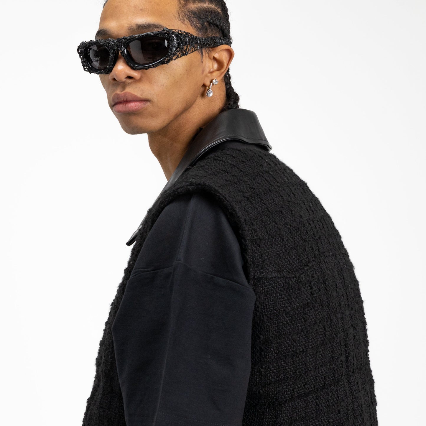 Padded Gilet in Black Tweed