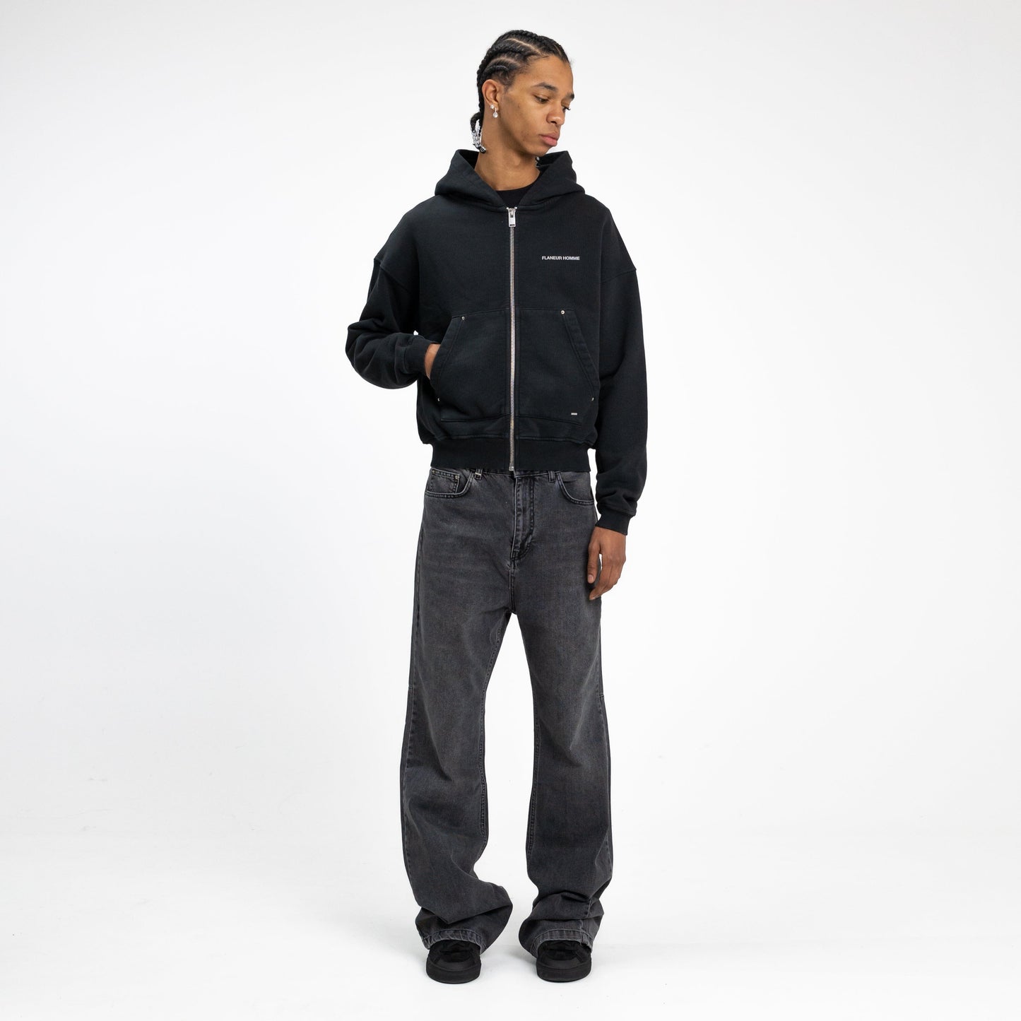 Rivettes Zip-Up Hoodie in Perlite Black