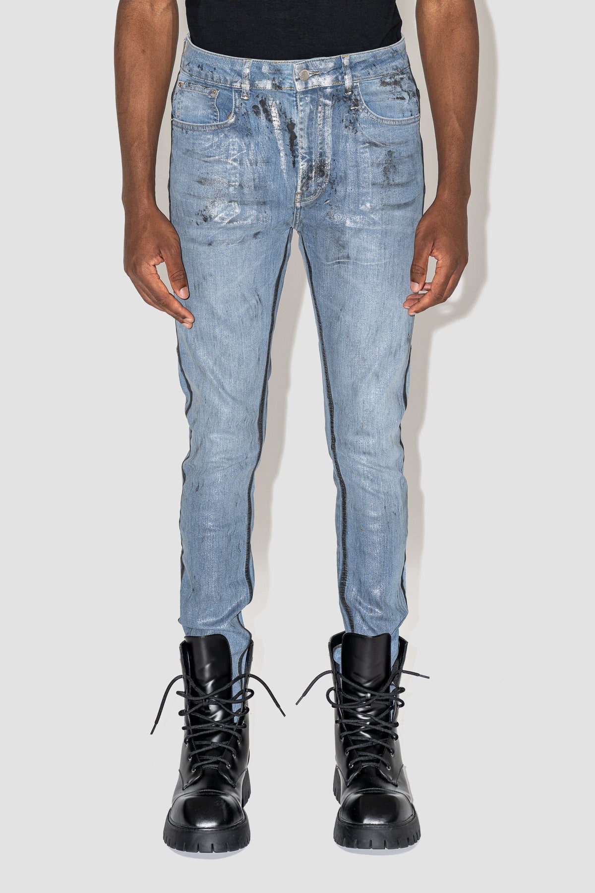 Skinny in Dirty Waxed Blue Denim
