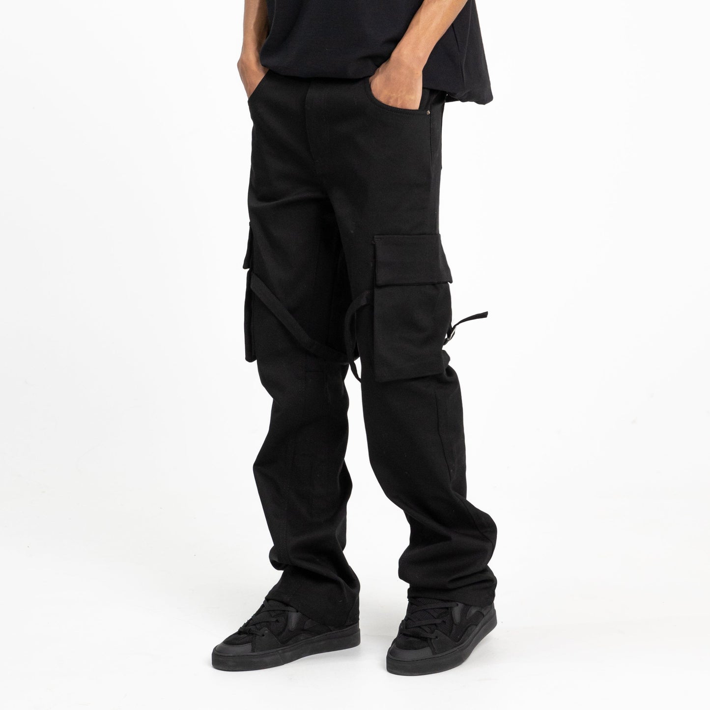 Strap Cargo Pants in Black