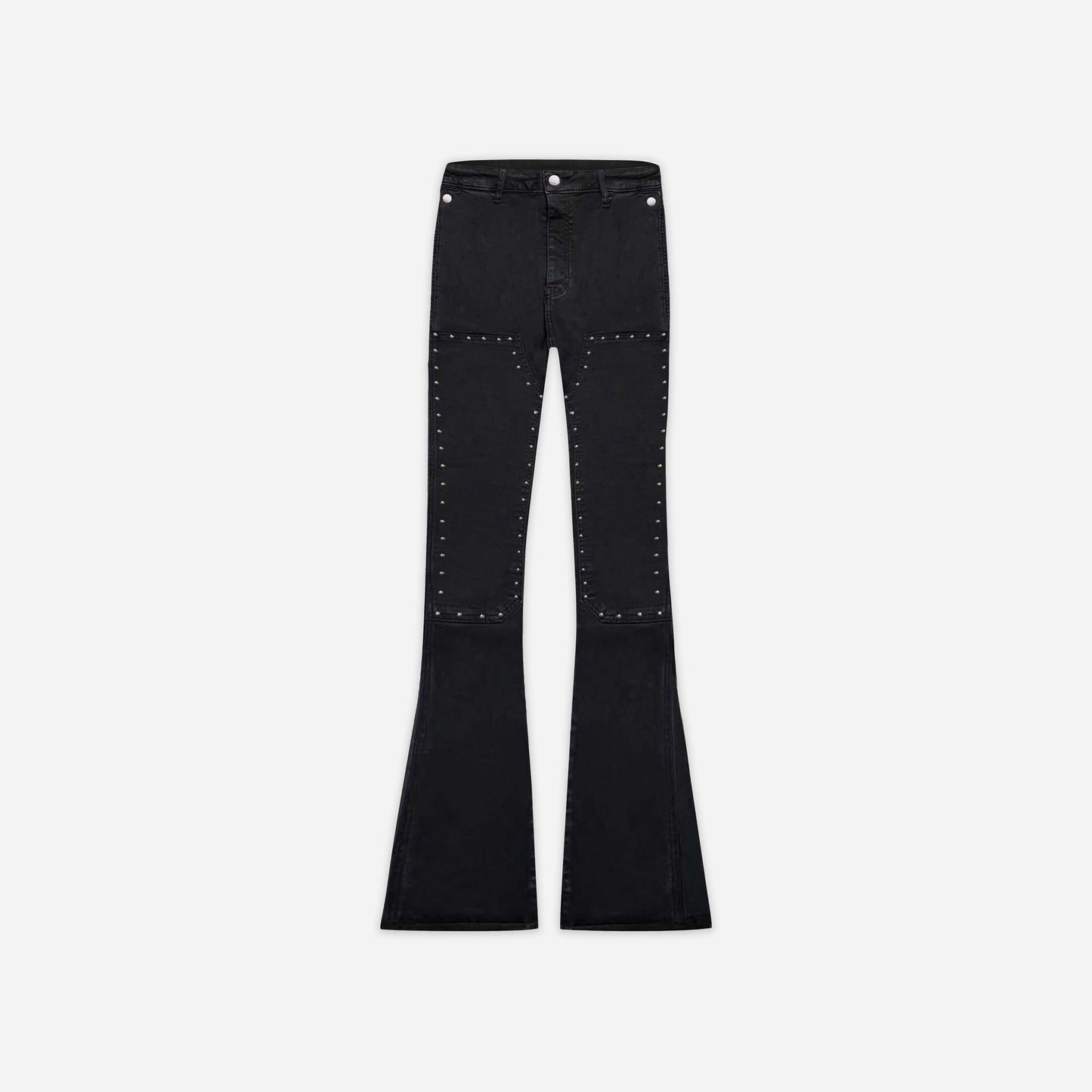 Studded Bootcut Flared Carpenter Jeans in Black Denim