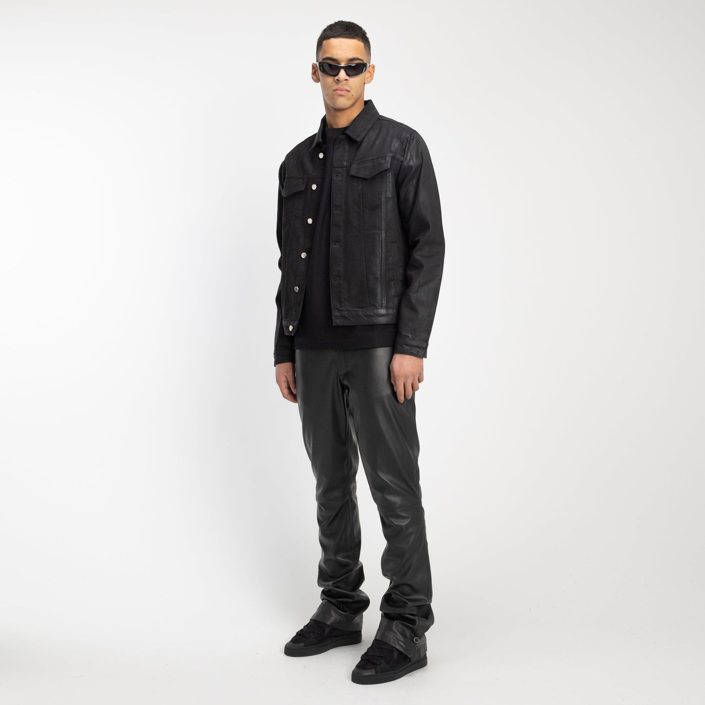 Trucker Jacket in Waxed Black Denim