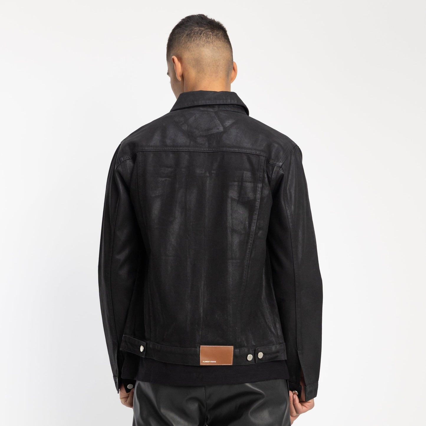 Trucker Jacket in Waxed Black Denim