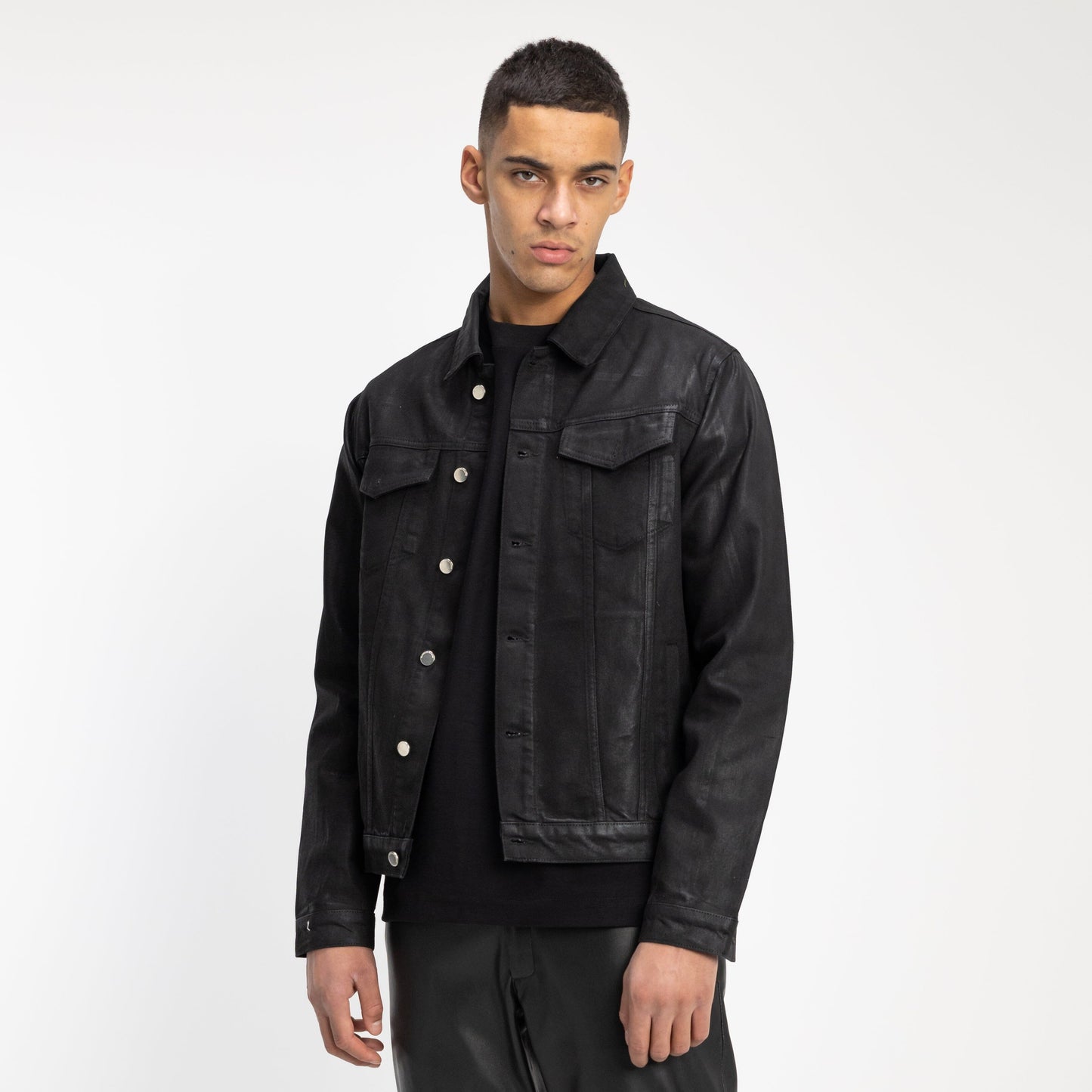 Trucker Jacket in Waxed Black Denim