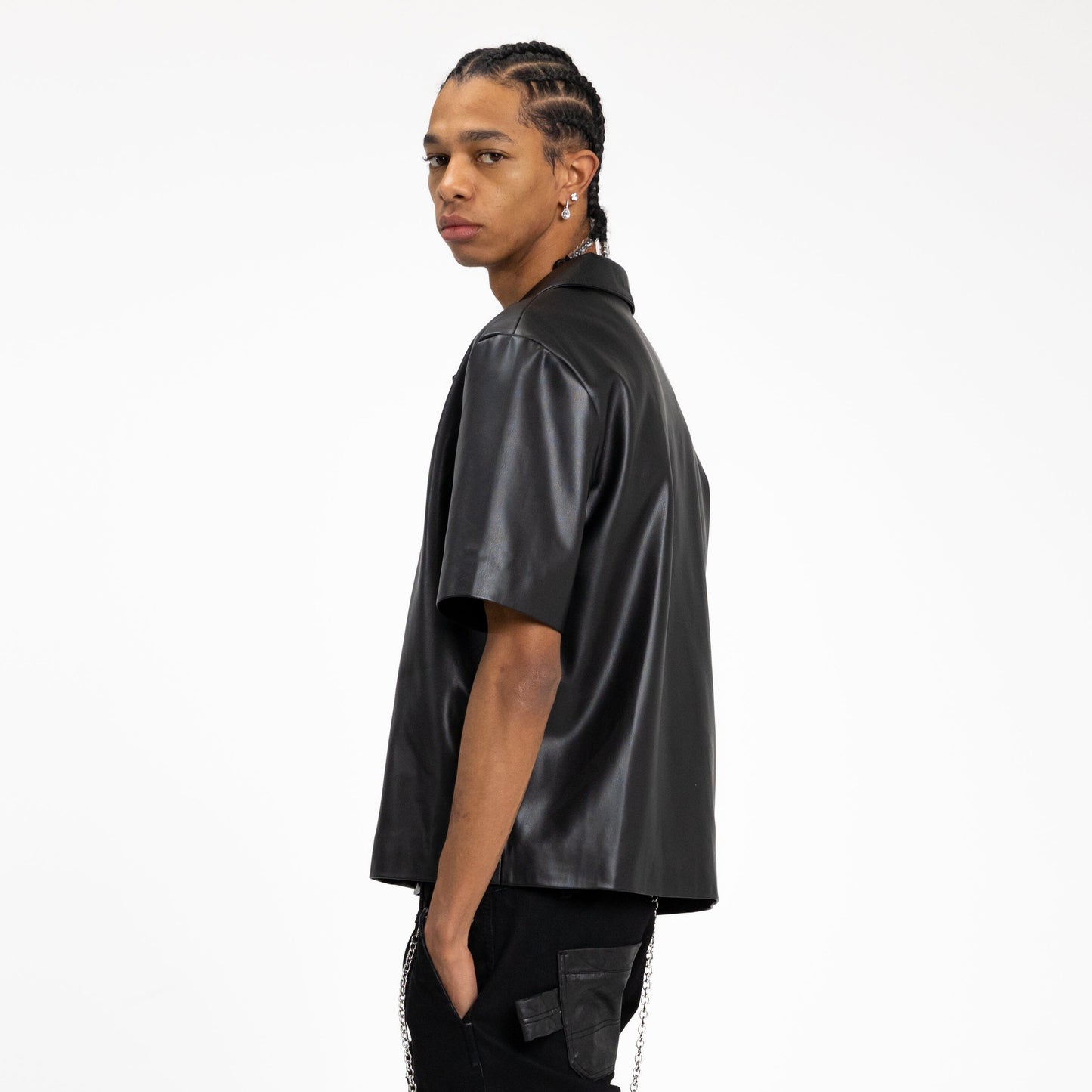 Vegan Leather Blouse in Black