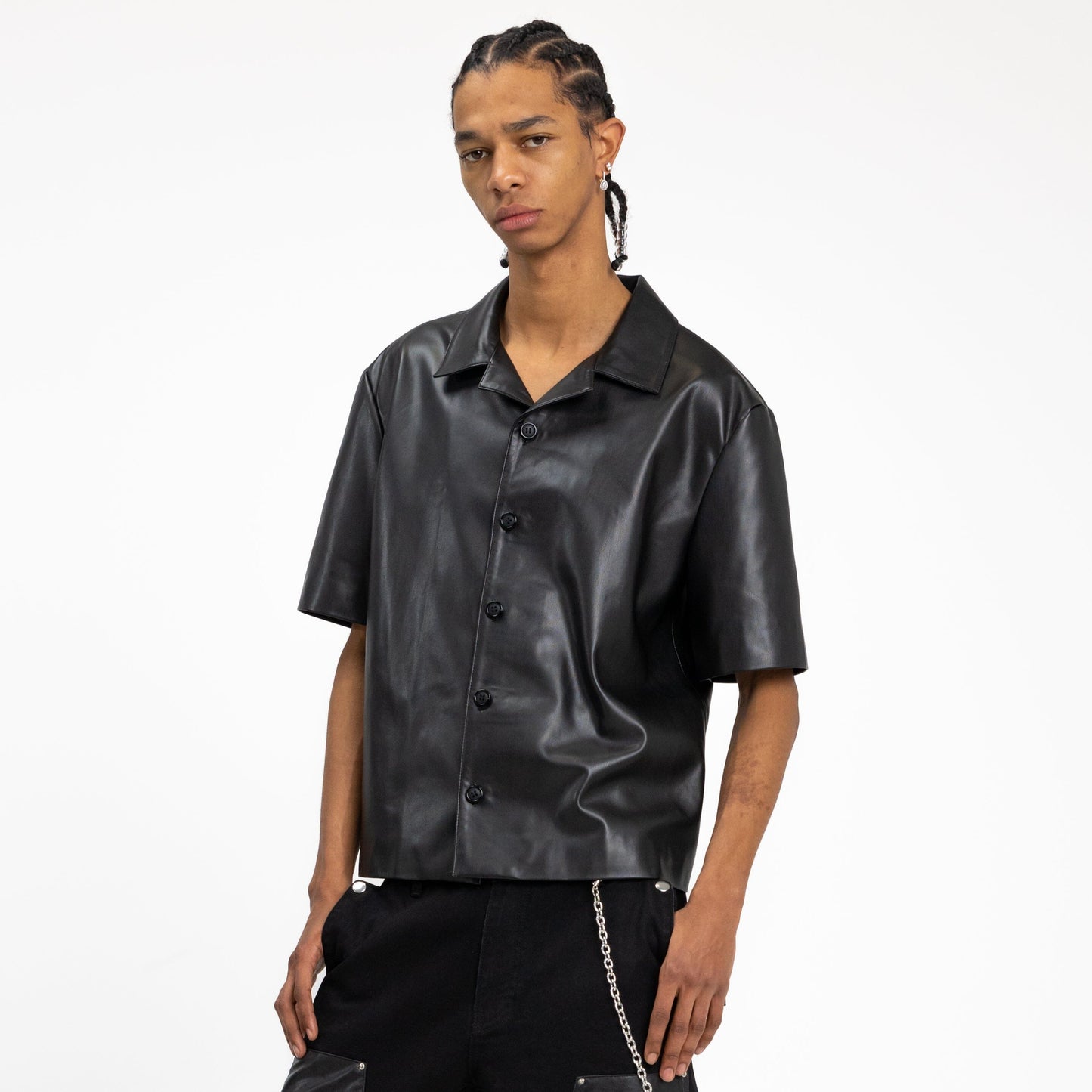 Vegan Leather Blouse in Black