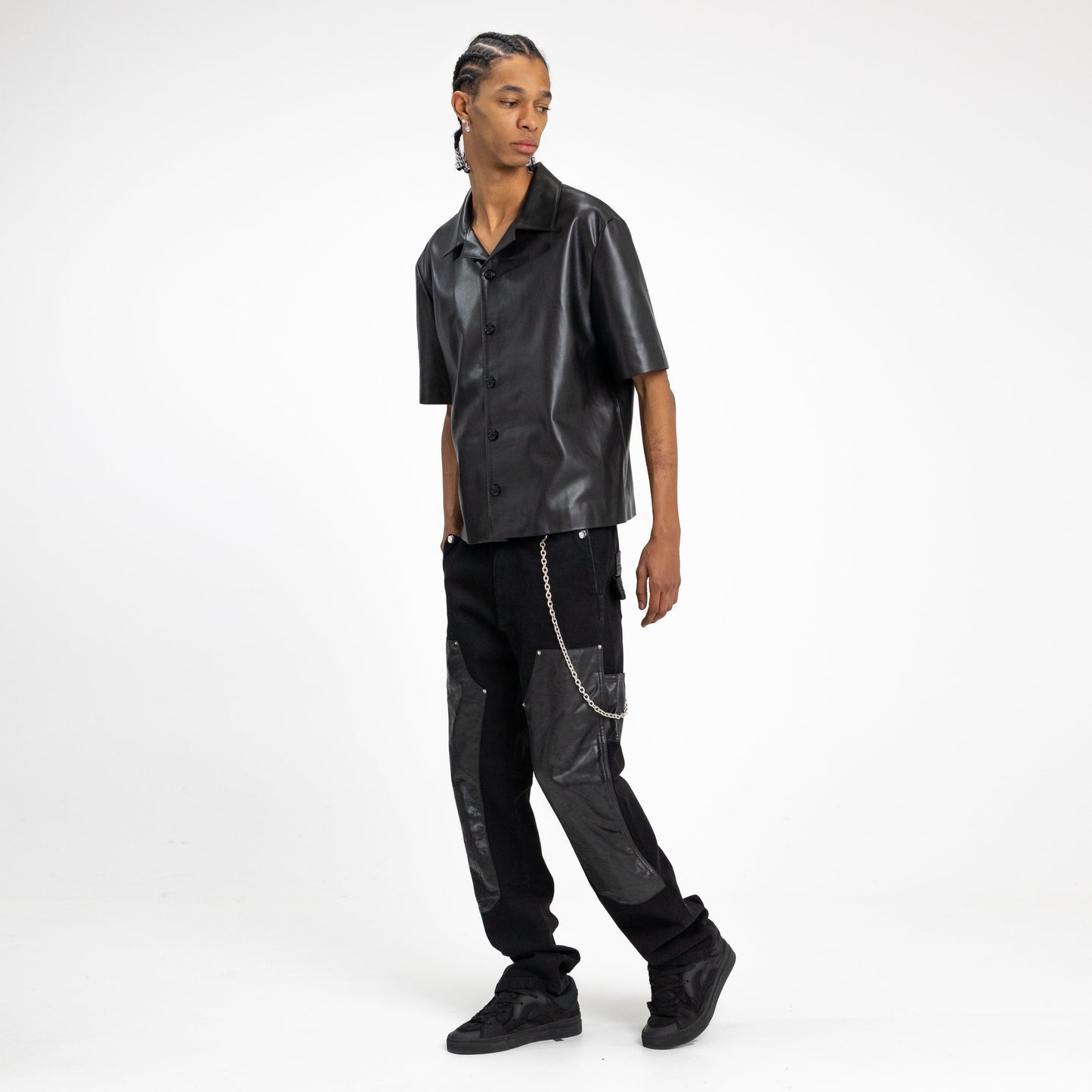 Vegan Leather Blouse in Black