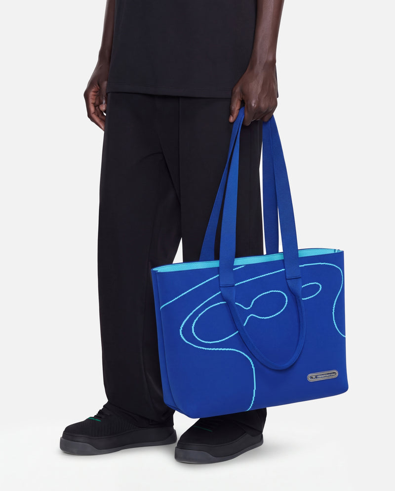 Record Label Knitted Tote Bag | Blue
