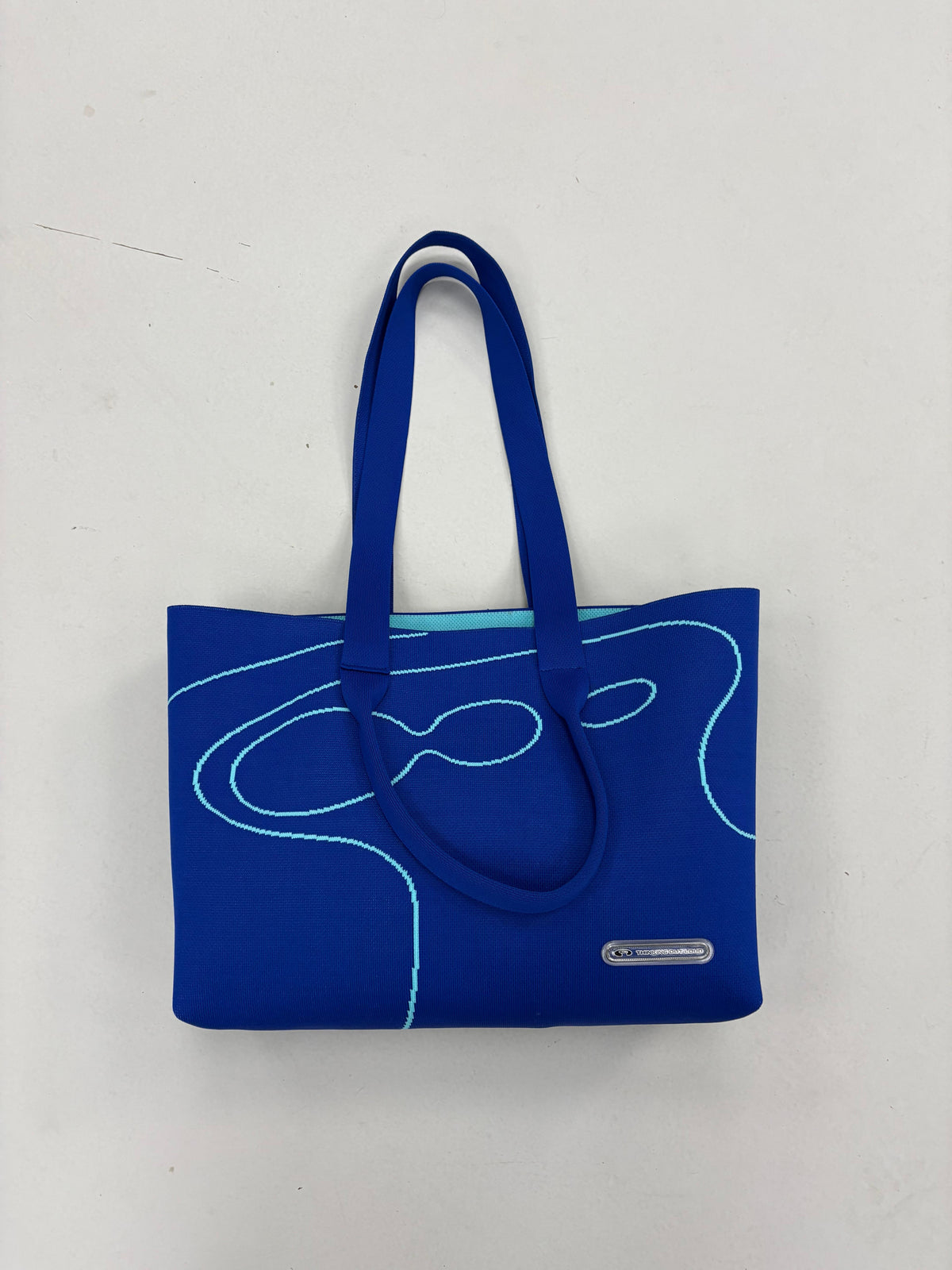 Record Label Knitted Tote Bag | Blue