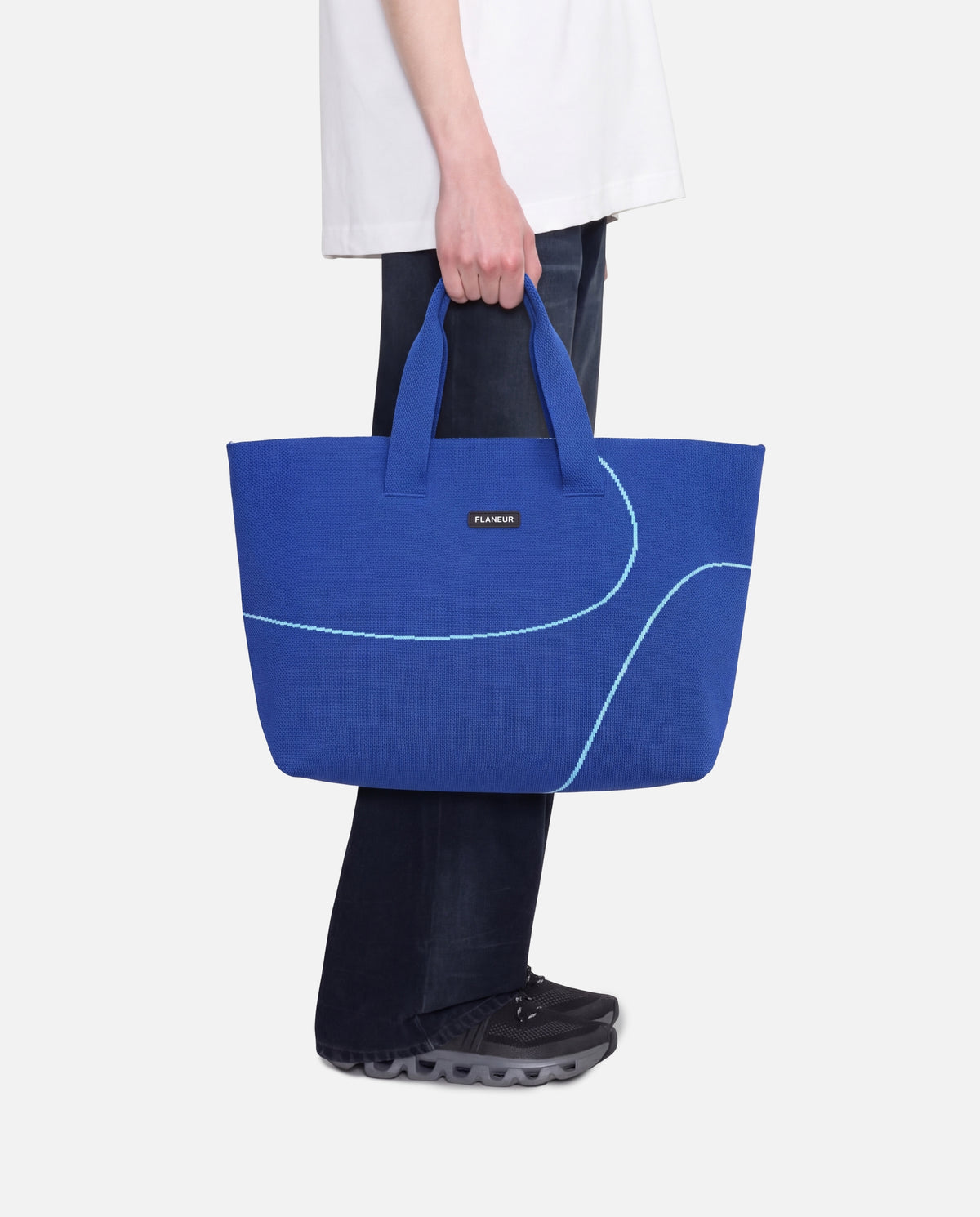 Record Label Knitted Tote Bag | Blue